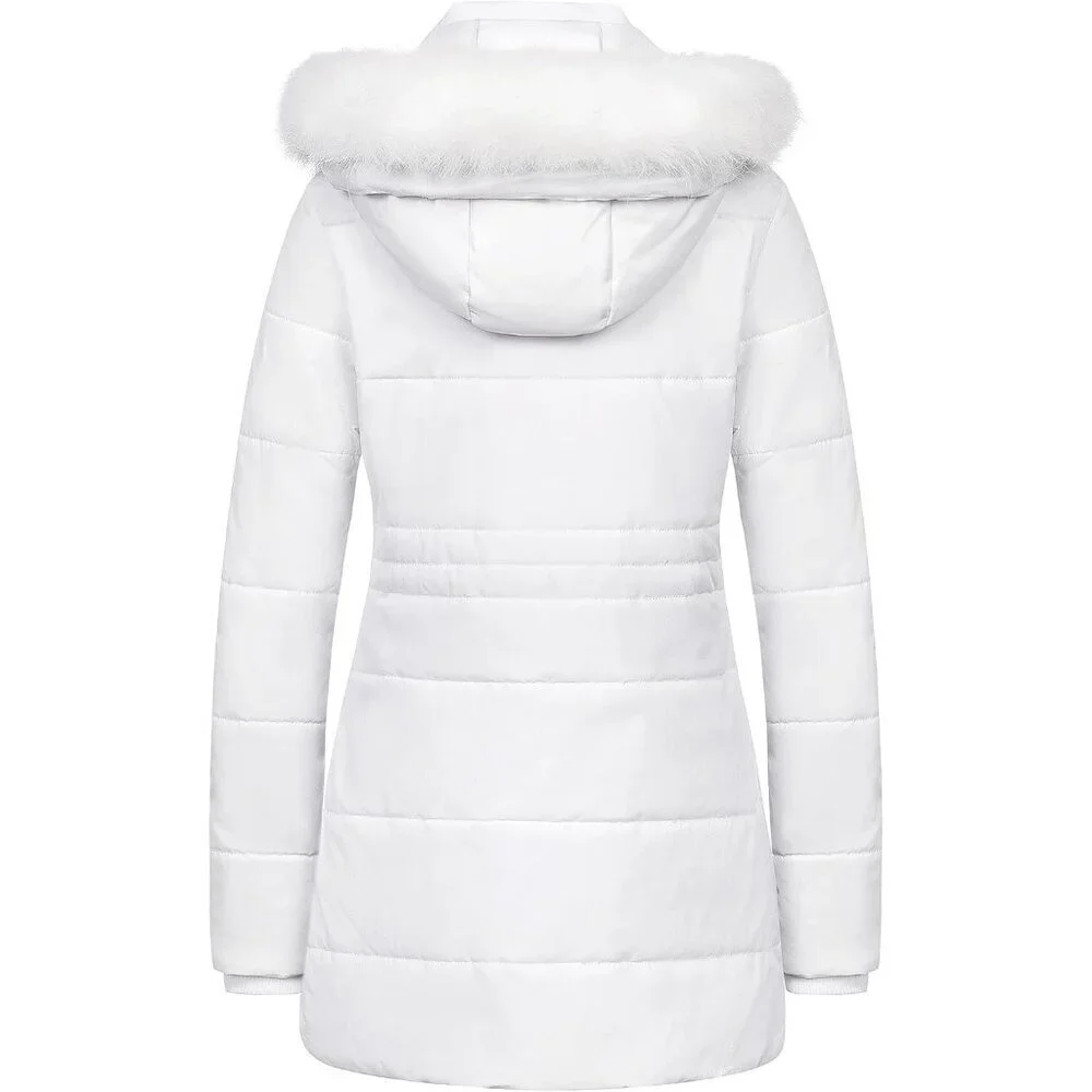 Women's White Winter Warm Long Drawstring Waterproof Snow Puffer Jacket
